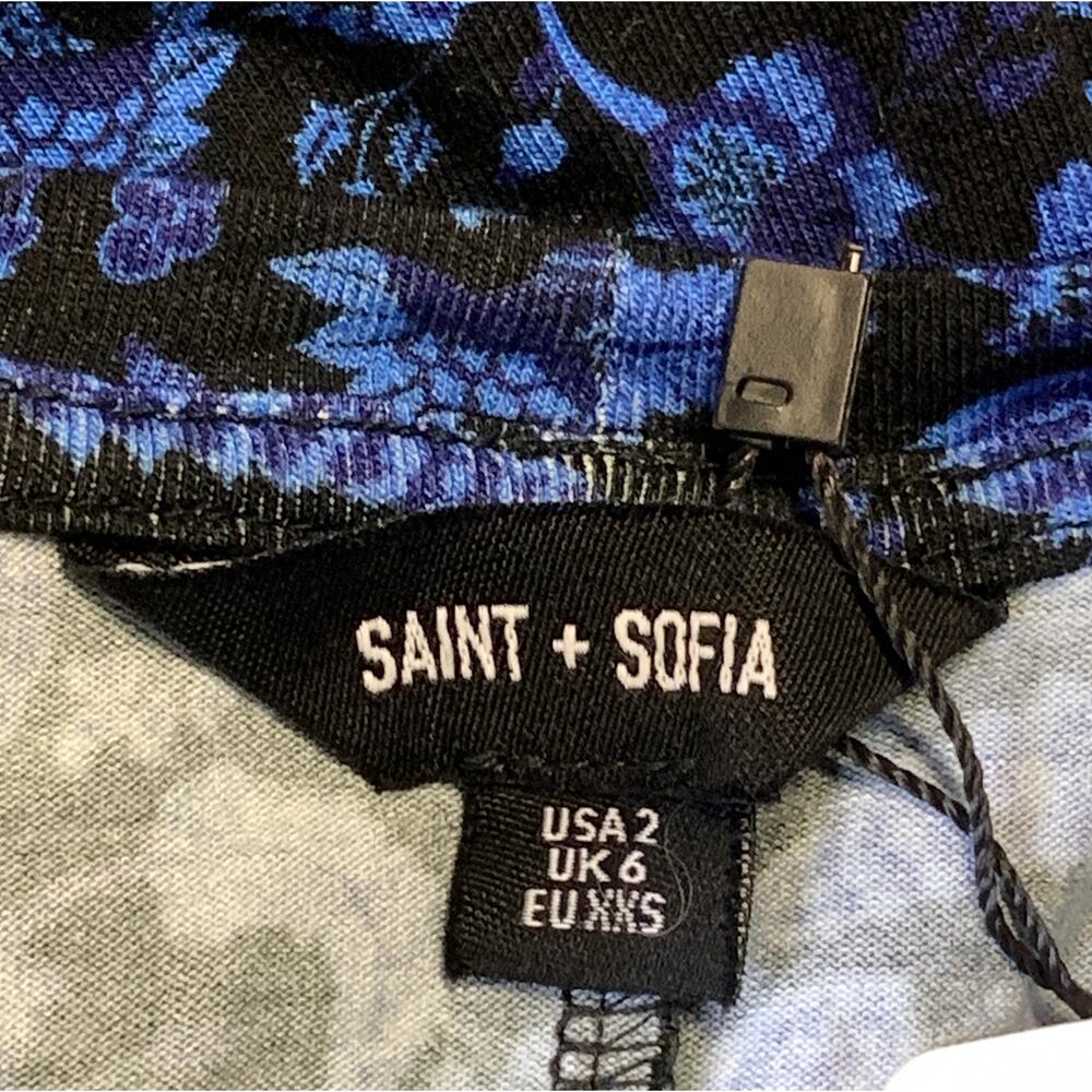 Saint + Sofia Ottilie Ruffle Dress Blue Paisley Floral Long Sleeve 2 Women New - Picture 7 of 10
